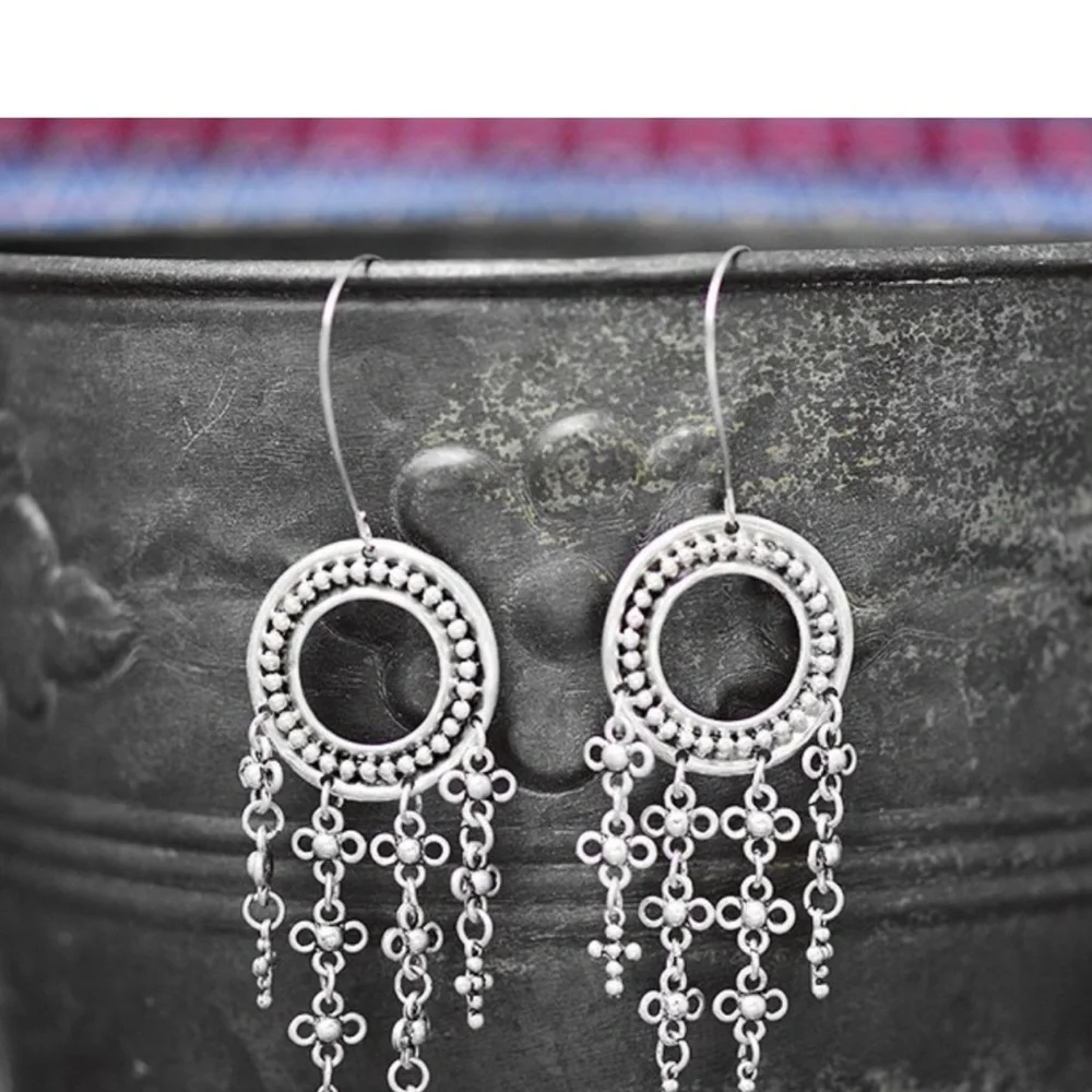 Moroccan Dangle Earrings Silver Boho Gypsy Tribal